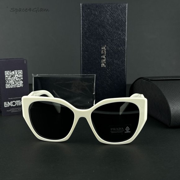 Prada PR19ZS 1425S0 Sunglasses Talc White Dark Grey Rectangle Women - Picture 6 of 8